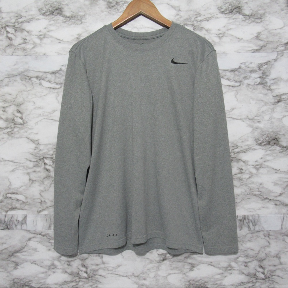 Nike Dri Fit Gray Legend Long Sleeve Fitness Tee Shirt Size Medium